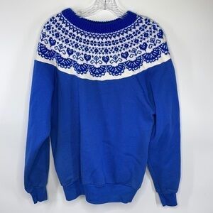 Vintage Blue White Heart Scandinavian Fair Isle Sweater Sweatshirt